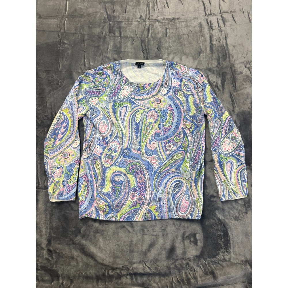 Talbots Jubilee Paisley Sweater Womens Large Multicolor Super Soft Cotton Knit